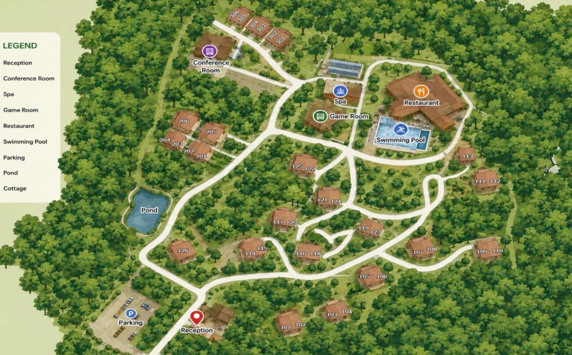 IAHC Coorg floor plan — 38 rooms across the main venue