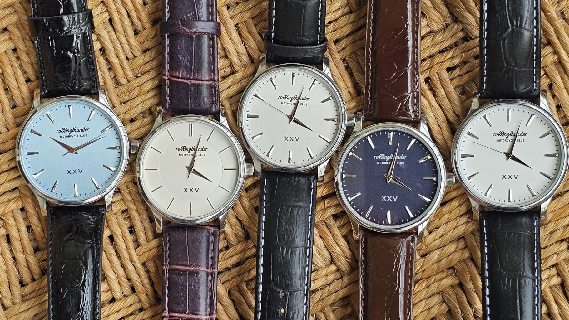 The five RTMC XXV sample watches, top-down view